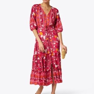 WALKER & WADE Red Carrie Floral Meadows Maxi Dress sz XL